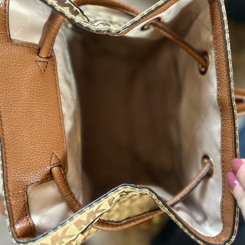 Michael Kors Abbey Large Logo Jacquard & Leather Backpack- Excellent Condition - Picture 11 of 14